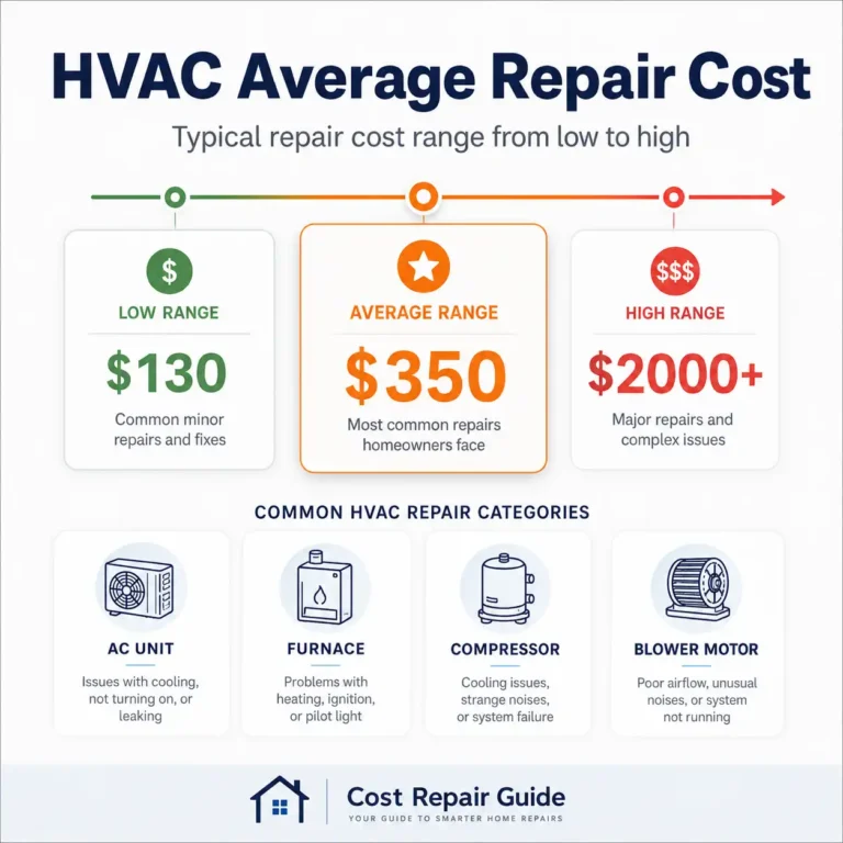 Average HVAC repair cost range showing low medium and high price estimates for home systems