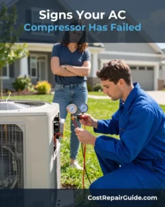HVAC technician diagnosing a failed residential AC compressor
