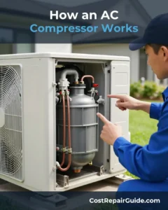 Outdoor residential AC compressor inside condenser unit