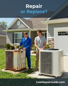 Homeowner comparing AC compressor replacement versus new AC system