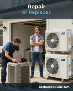 Homeowner comparing repair versus replacement options