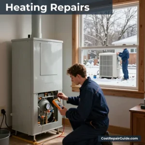 HVAC technician repairing residential furnace and heat pump