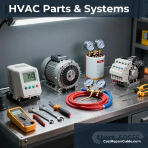 Residential HVAC parts including blower motor thermostat and refrigerant components