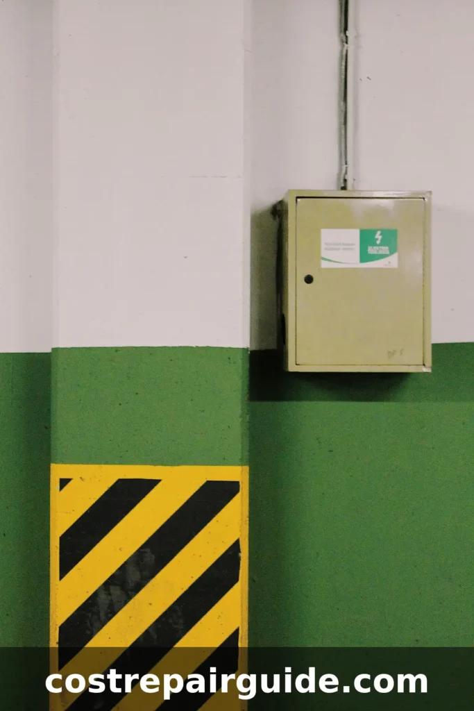 Electrical box with safety signage on a wall