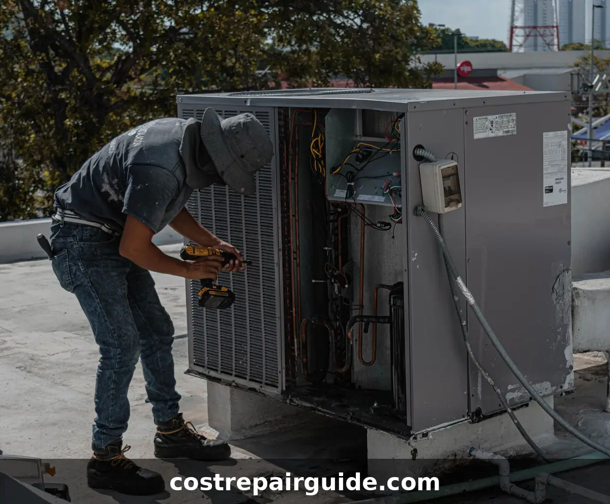 Technician repairing AC unit