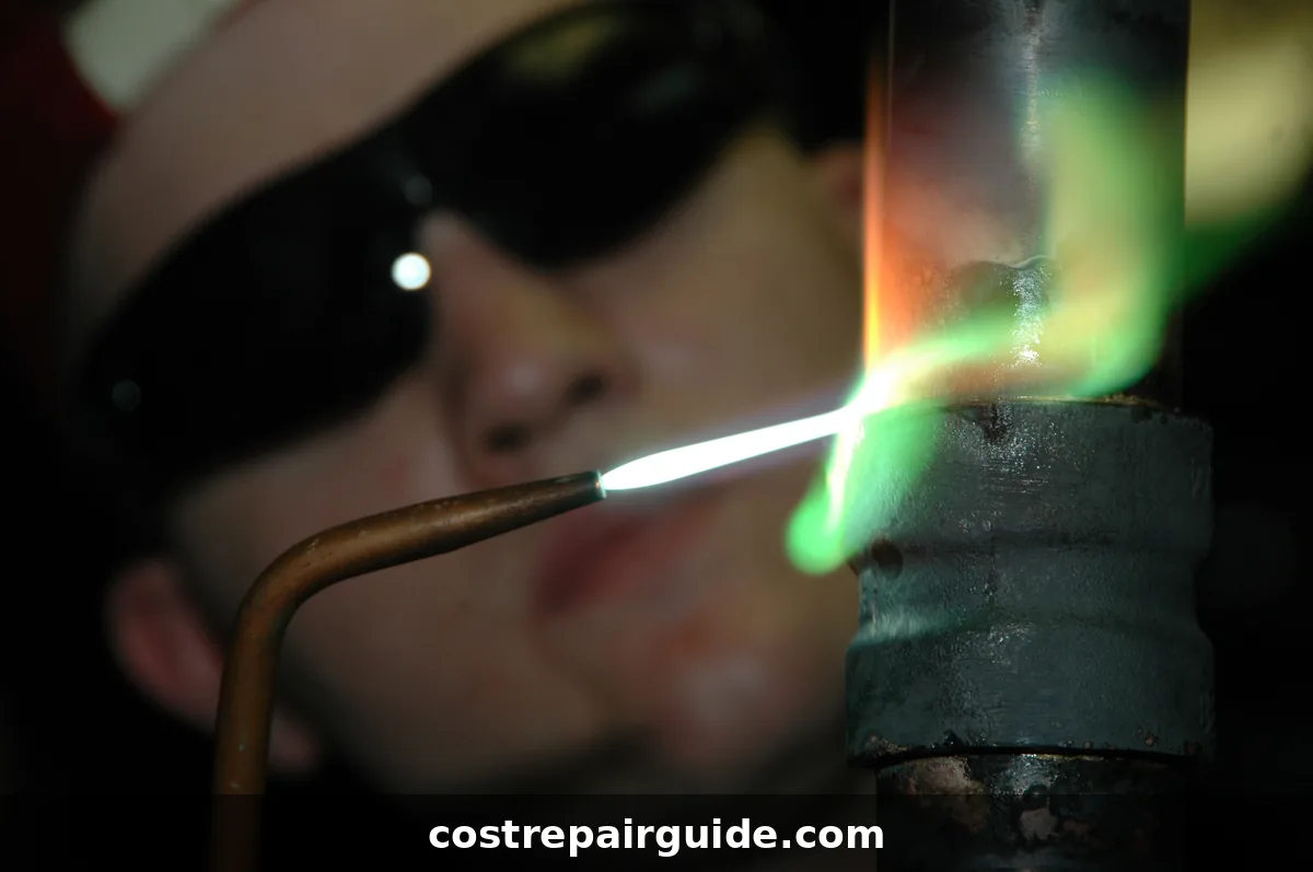 Technician brazing copper pipe
