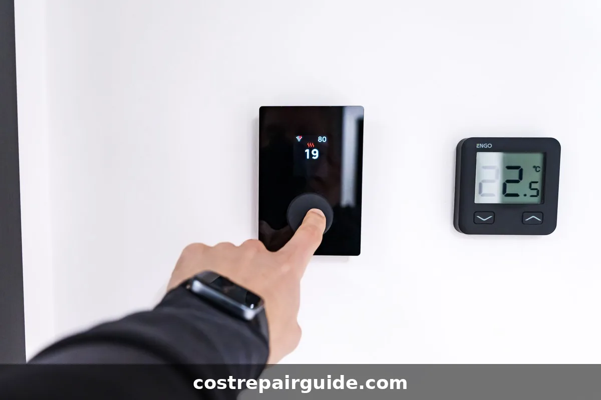 Homeowner checking thermostat and HVAC system before calling a technician