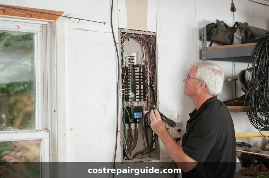 Electrician examining a residential fuse box
