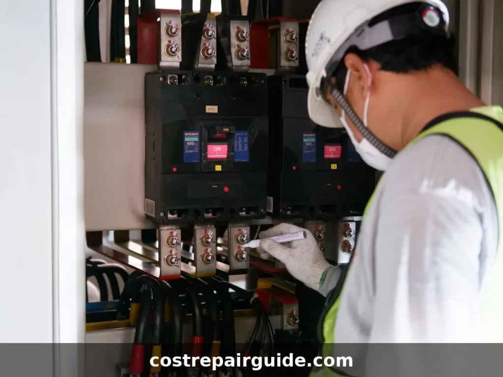 Technician inspecting electrical panels