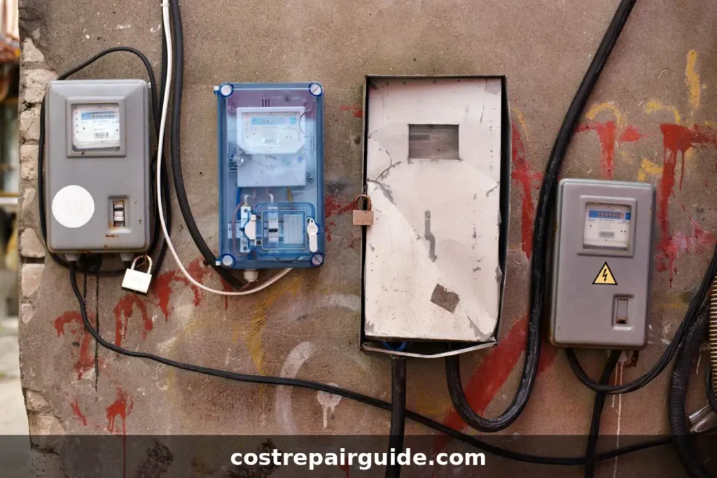Electrical meters attached to a utility wall