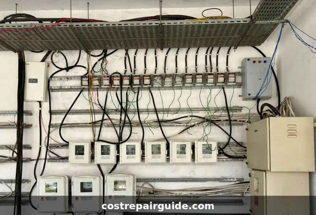 Complex network of electrical wiring and panels