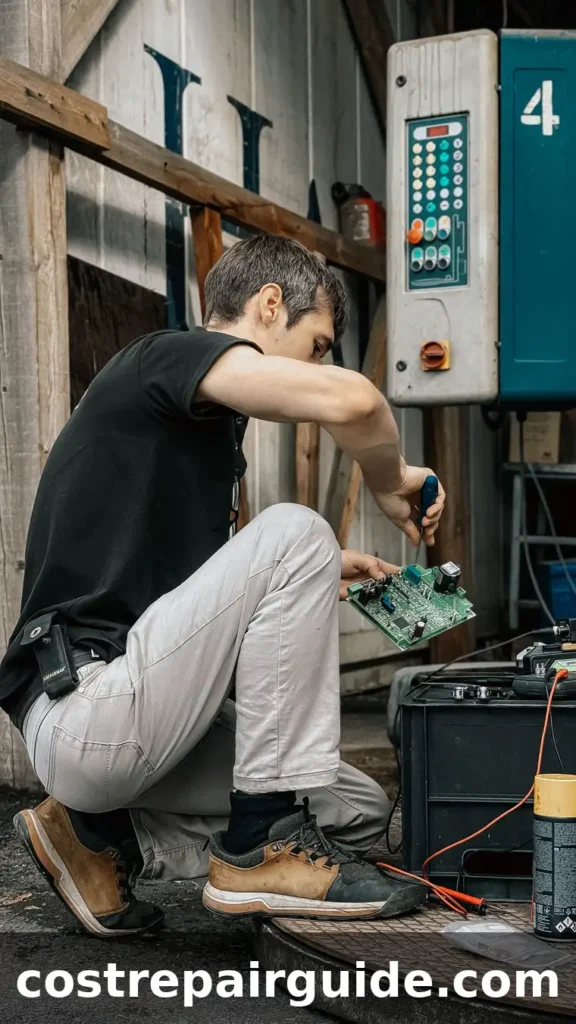Technician repairing outdoor electrical equipment