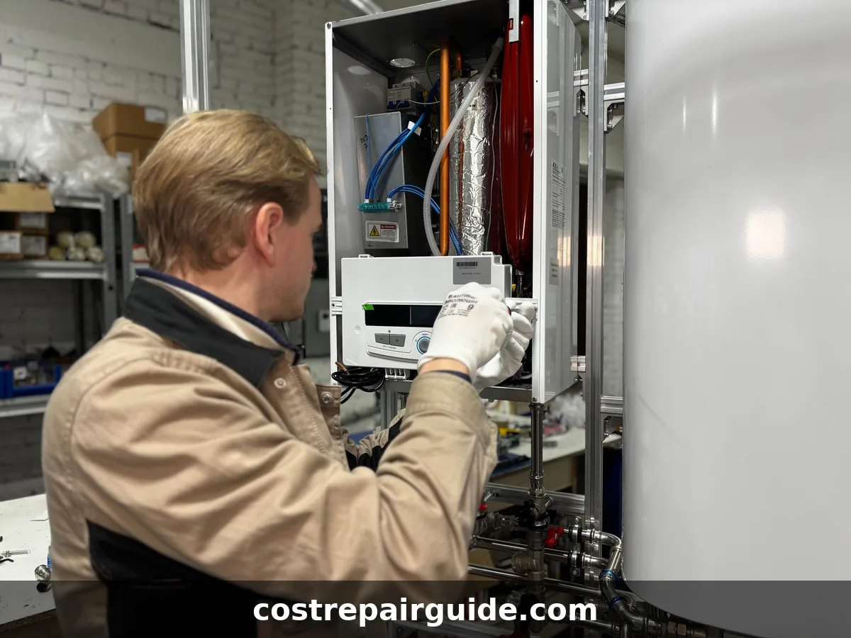 Technician servicing heating unit