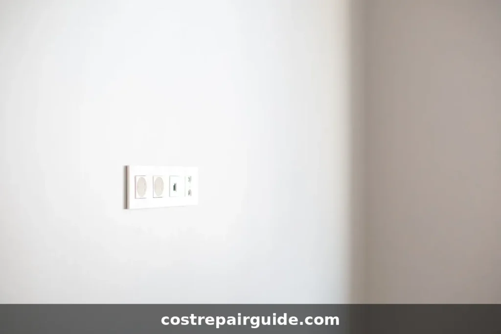 Close-up of a modern electrical outlet on a white wall