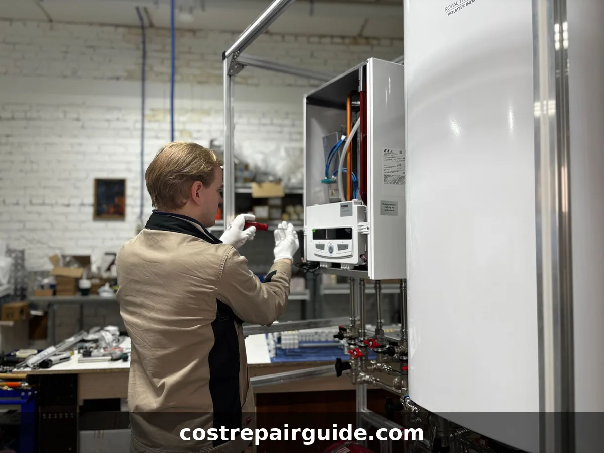 Technician working on heating unit