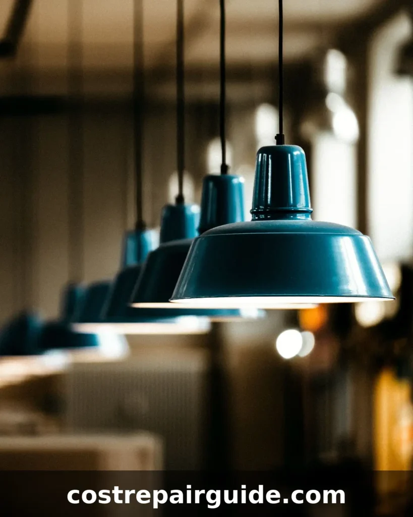Row of pendant light fixtures in a modern interior