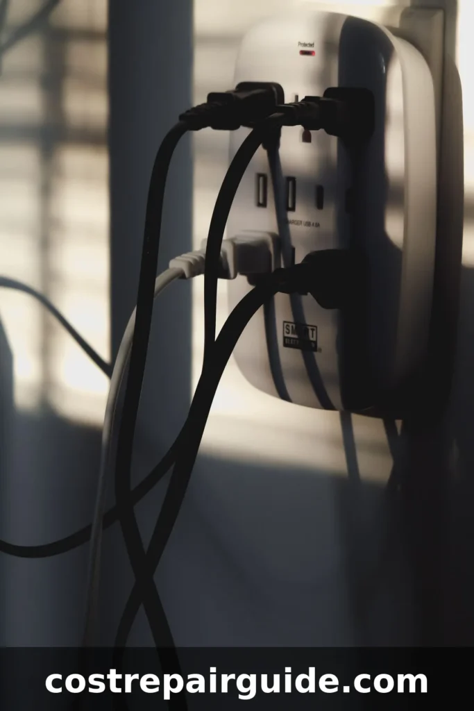 Multiple charging cables plugged into a wall outlet