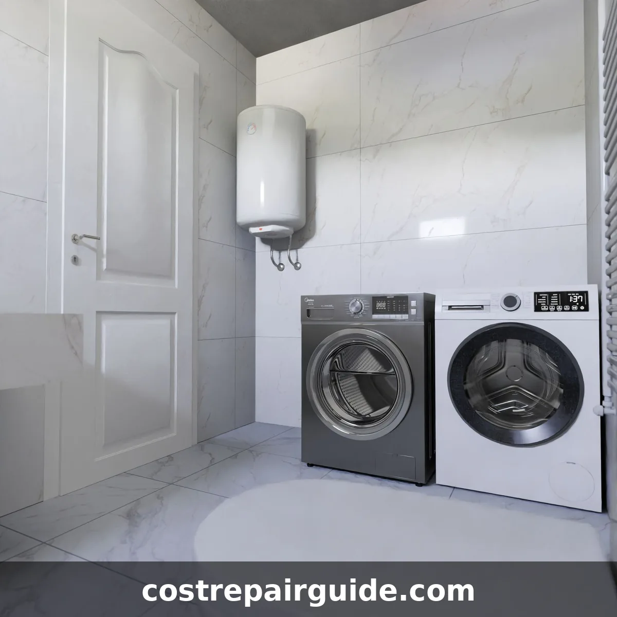 Water heater repair cost guide showing residential water heater inspection with plumber and repair cost breakdown