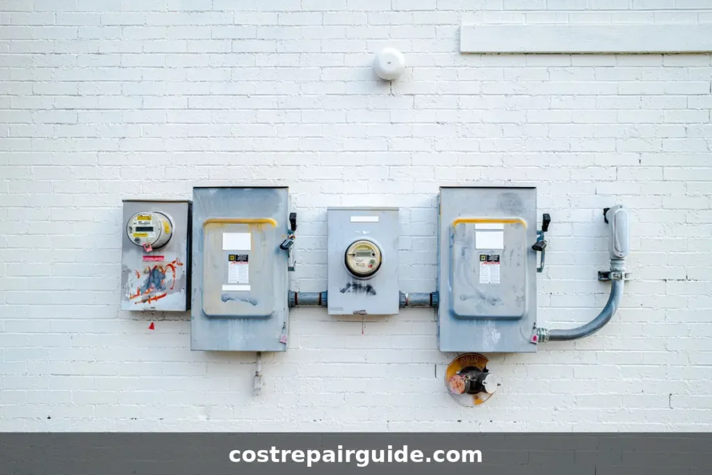 Whole House Surge Protector Cost: 2026 Install Prices 3 Electrical boxes and power meters on a brick wall